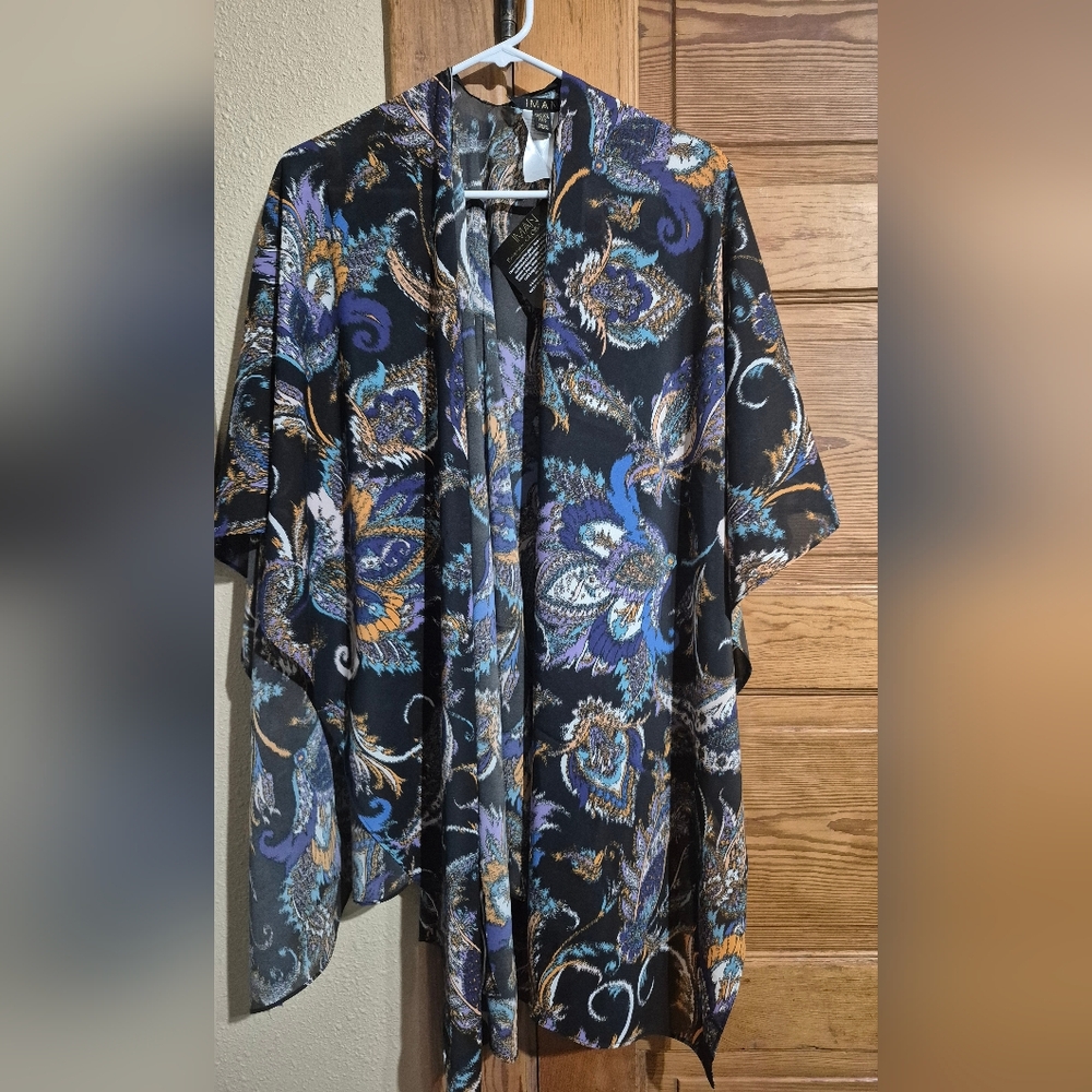 NWT IMAN Global Chic One Size Plus Multi-Wear Open Front Wrap Kaftan Cardigan